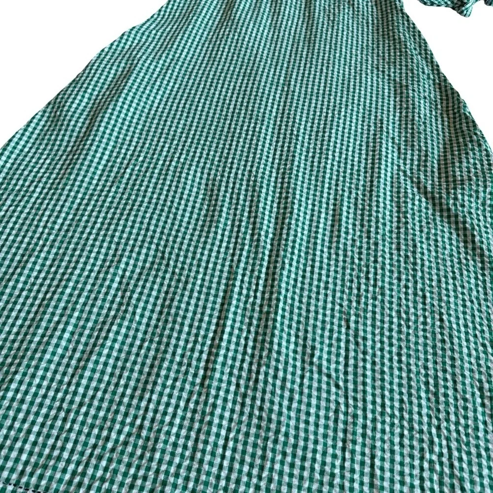 Free People Cass Midi Dress Green White Gingham Boho Stretch Gauze Size Small
